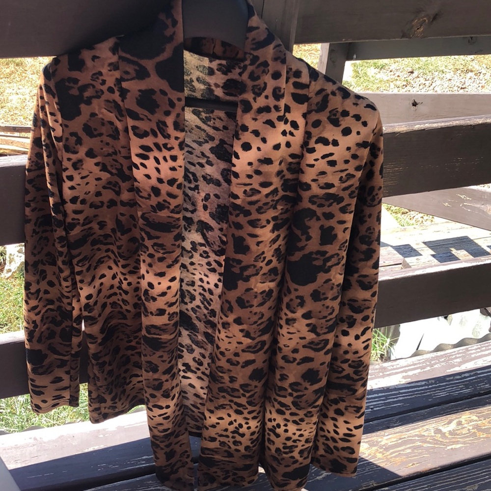 Western Cardigan: Leopard/Suade elbows: Size M